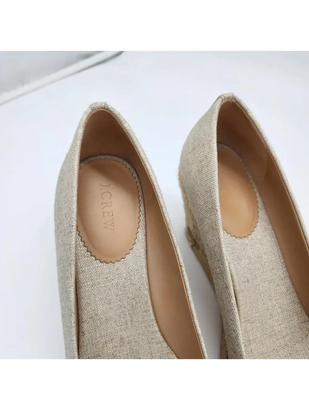 J.Crew Metallic Cream Espadrille Wedge Shoes Women's Size 11 Canvas